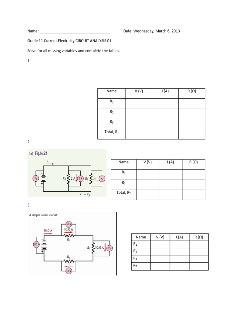 Grade 11 Circuit Analysis Worksheet | PDF