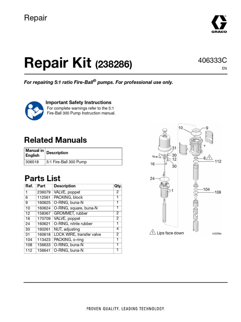 Fire-Ball 300 Pump Repair Kit Guide | PDF | Pump | Valve