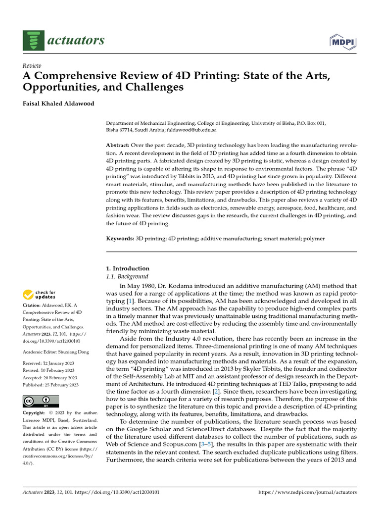 4D Printing: Review of Technology & Applications | PDF | 3 D Printing ...
