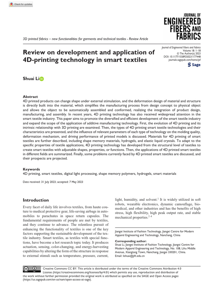 4D Printing in Smart Textiles Review | PDF | 3 D Printing | Shape ...