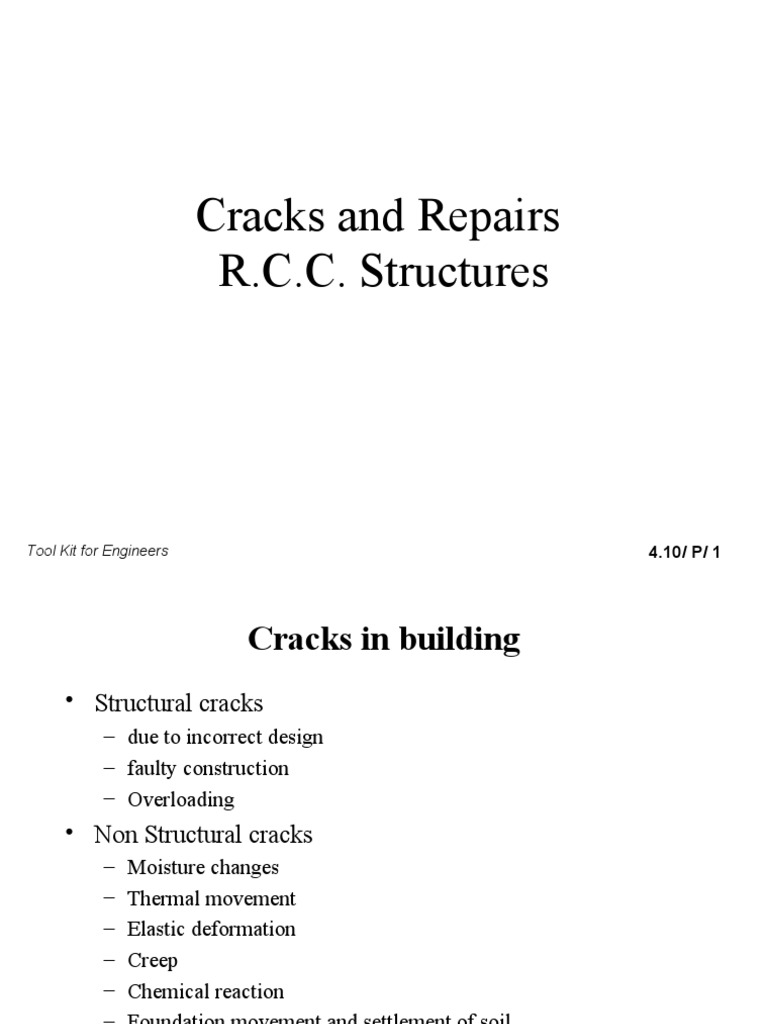 Cracks and Repairs R.C.C. Structures: Tool Kit For Engineers | PDF ...