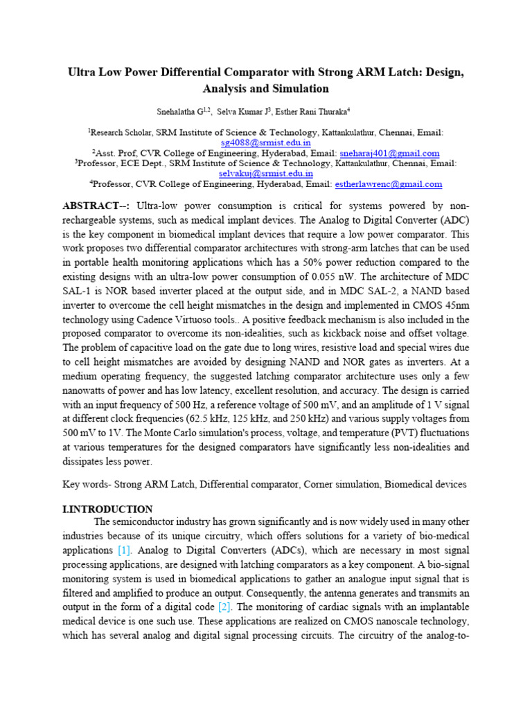 Ultra-Low Power Comparator Design | PDF | Analog To Digital Converter ...