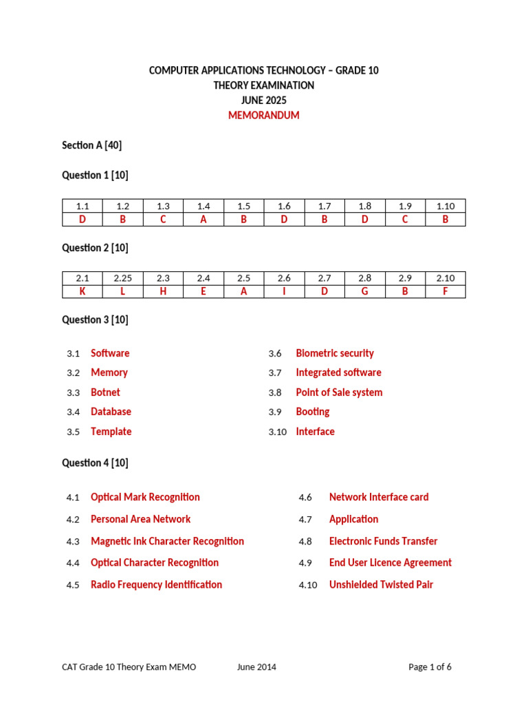 Grade 10 Computer Applications Exam Memo | PDF | Computer Virus | Malware