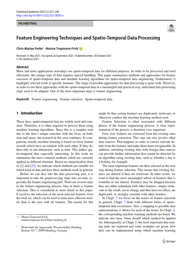 Feature Engineering for Spatio-Temporal Data | PDF | Algorithms | Learning
