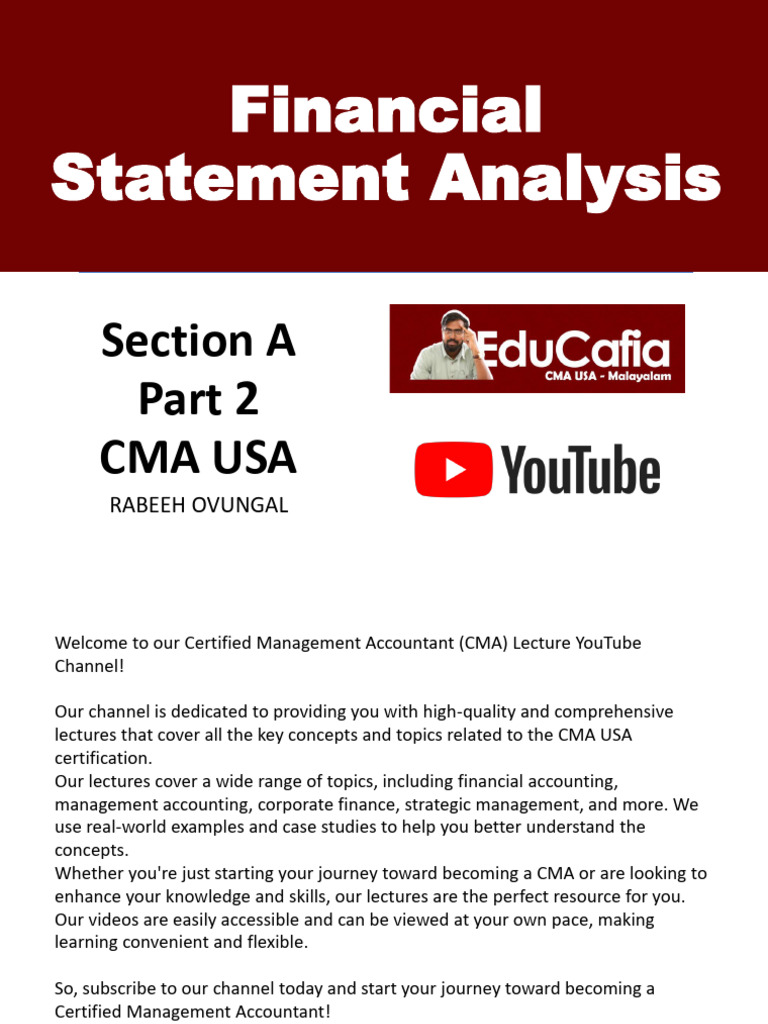 Financial Statement Analysis for CMA | PDF | Earnings Per Share | Dividend