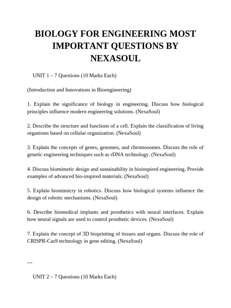 Key Bioengineering Questions & Concepts | PDF | National Center For ...