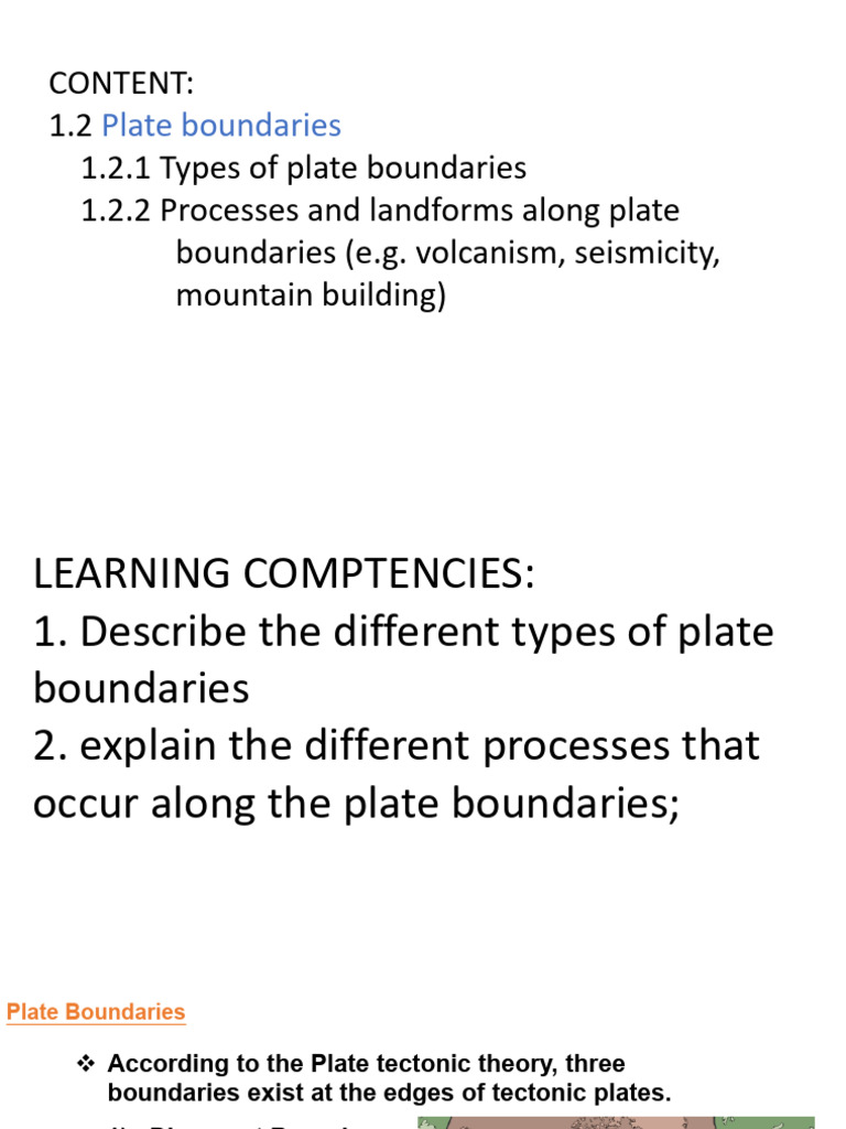 Types and Processes of Plate Boundaries | PDF | Plate Tectonics | Rift
