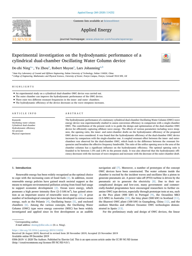 Experimental Investigation On The Hydrodynamic Performance of A | PDF ...