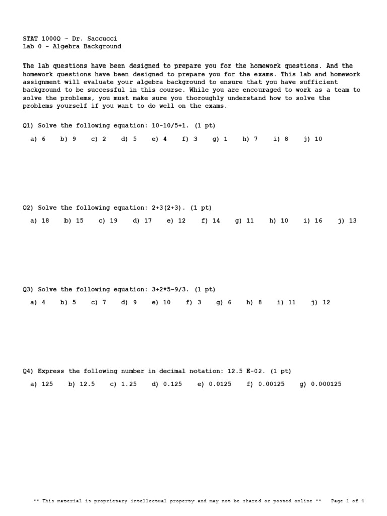 STAT1000Q Lab 0 (Questions) | PDF | Mathematics