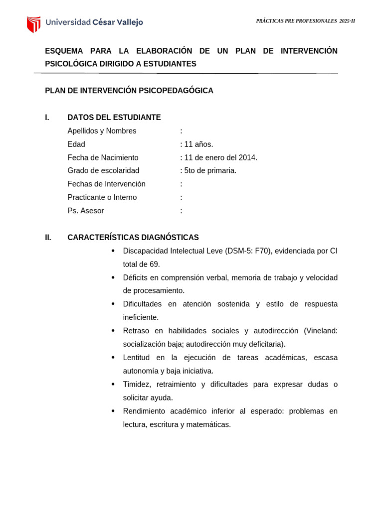 Plan de Intervención Psicopedagógica 2025 | PDF | Aprendizaje | Cognición
