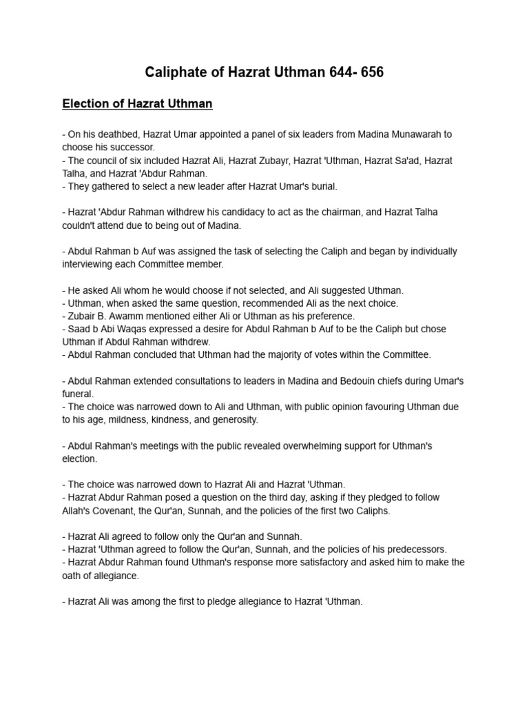 Hazrat Uthman's Caliphate Overview | PDF | Ali | Umar