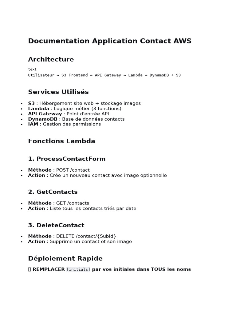 Documentation Application Contact AWS | PDF
