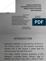 Issues in Marketing: Customer Retention of User Mobile Service Provider Questionnaire