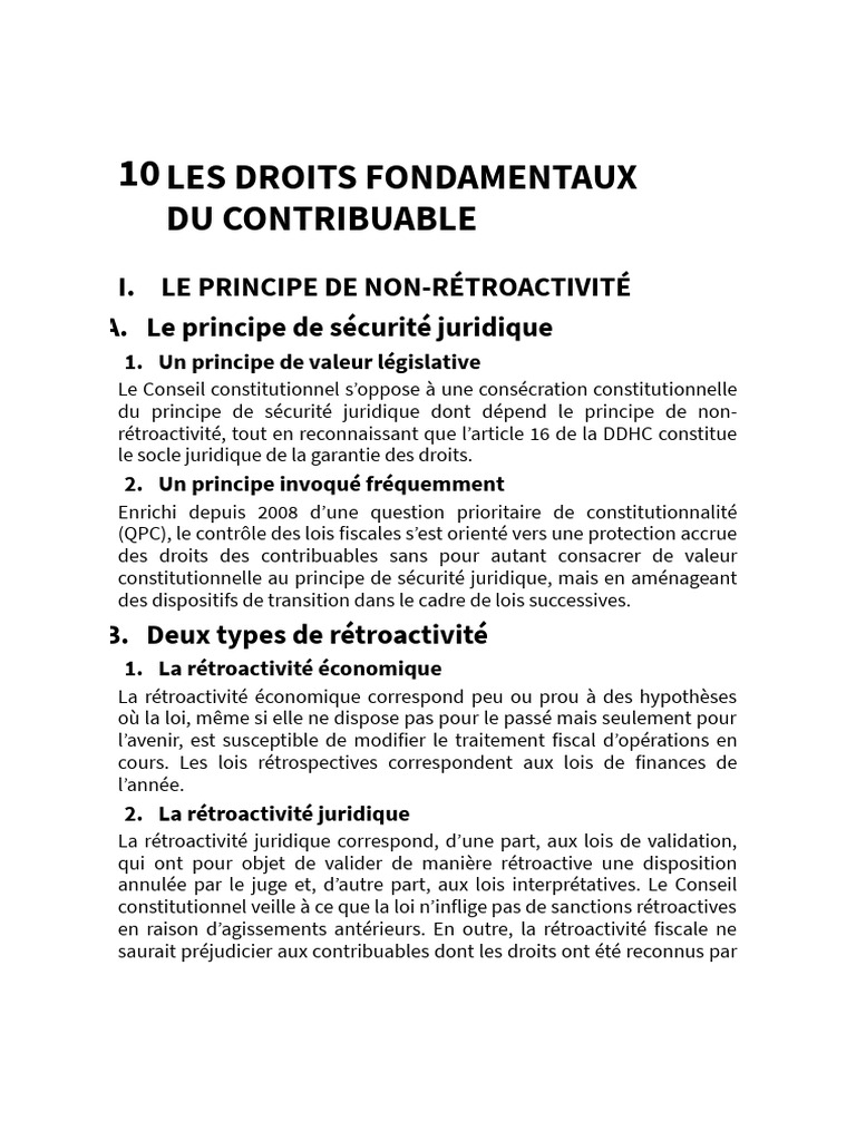 Droits fondamentaux du contribuable en France | PDF | Rétroactivité ...