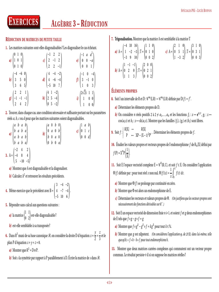 Diagonalisation et Réduction de Matrices | PDF | Valeur propre, vecteur ...