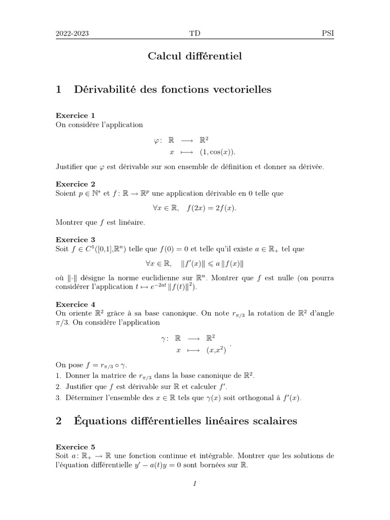 Exercices de calcul différentiel et équations différentielles | PDF ...
