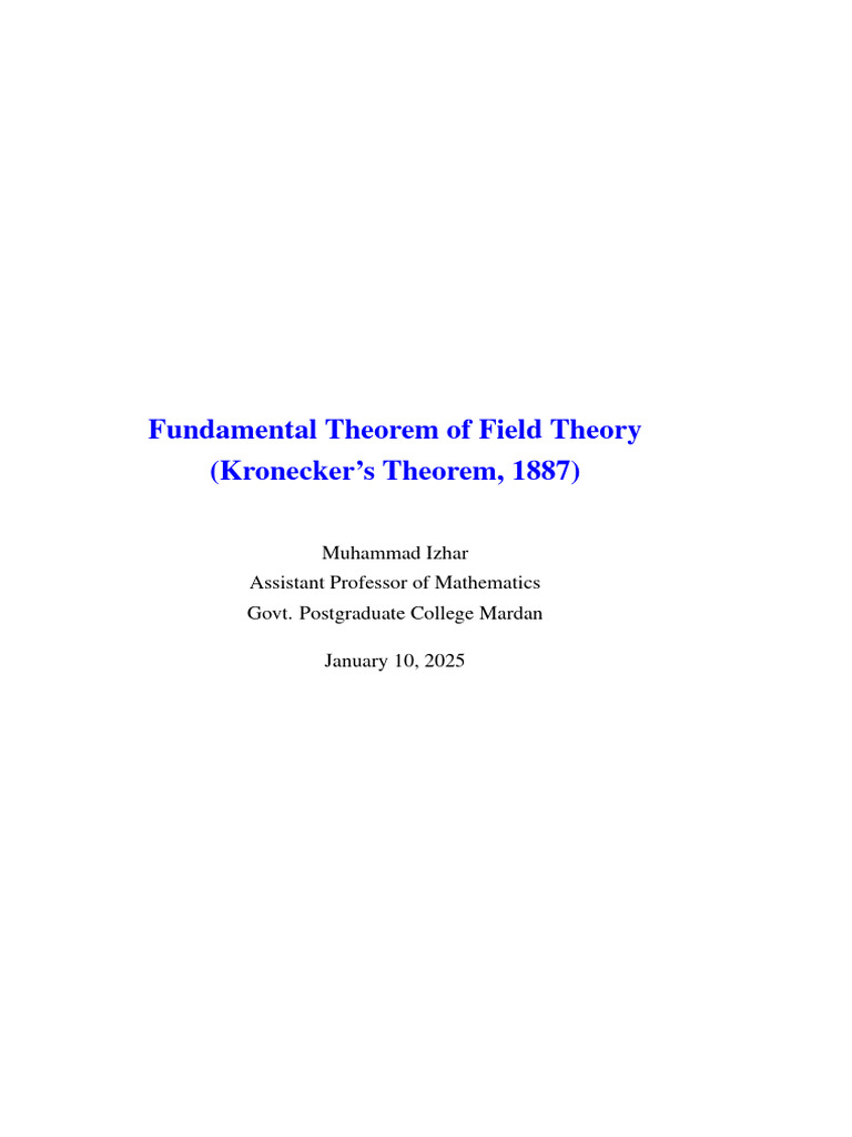 Fundamental Theorem of Field Theory | PDF | Field (Mathematics) | Ring ...