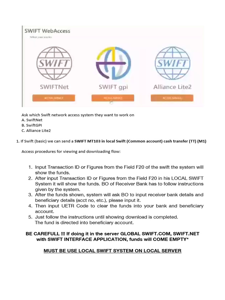 Swift Network Access Procedures Guide | PDF | Money | Banking