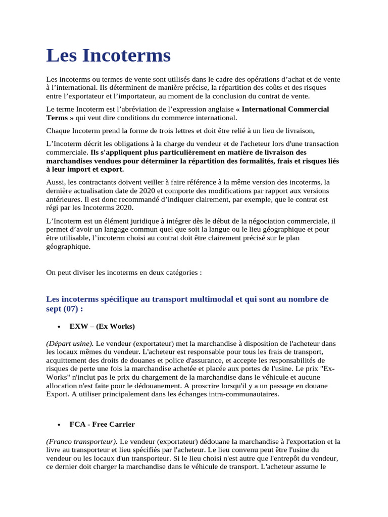 Guide des Incoterms et Crédit Documentaire | PDF | Lettre de crédit ...