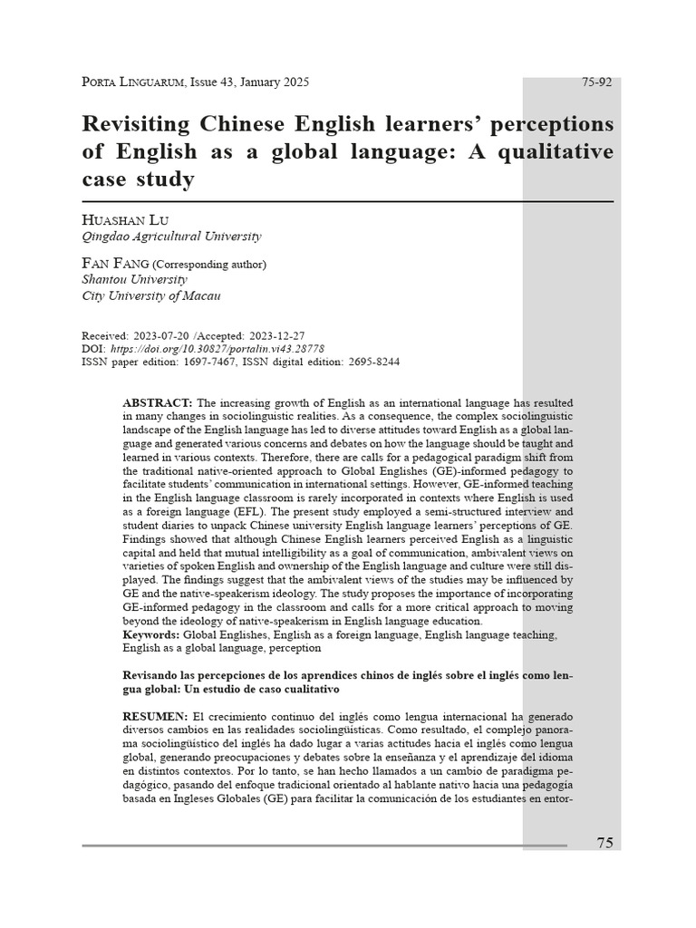 Chinese Learners' Views on Global English | PDF | English Language ...