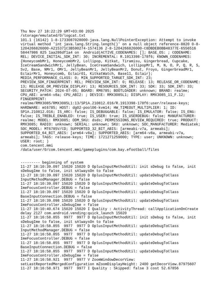Android Logcat Error Analysis Report | PDF | Xml | Data