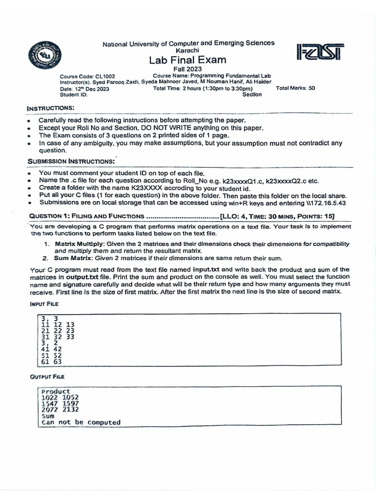 PF Lab Final 2023 Paper C | PDF