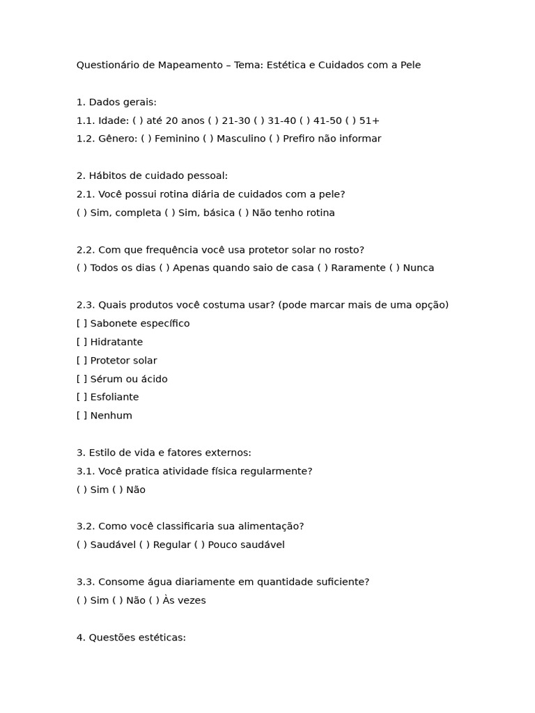 Questionário de Mapeamento | PDF