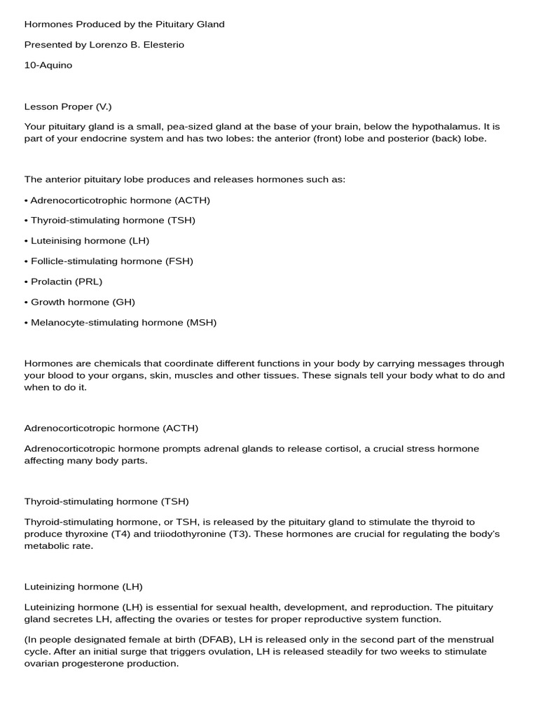 Pituitary Gland Hormones Explained | PDF | Luteinizing Hormone ...