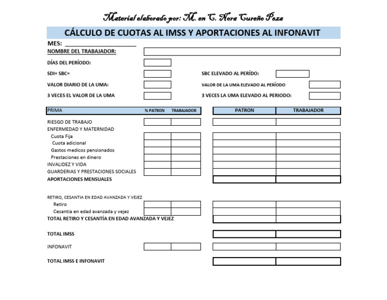 Cálculo de Cuotas IMSS e INFONAVIT | PDF