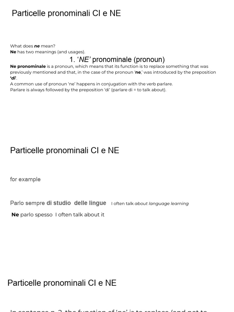 CI e NE Particelle Pronominali New | PDF | Languages | Foreign Language ...