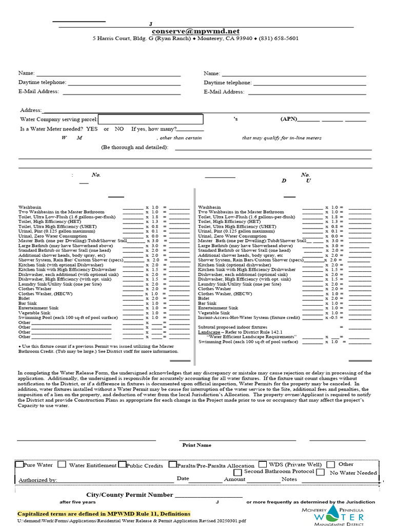 Monterey Peninsula Water Permit Application | PDF | Shower | Bathroom