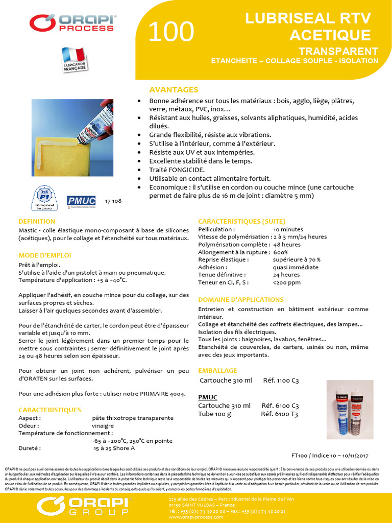 Mastic Colle Élastique RTV Acétique | PDF | Silicone | Substances chimiques