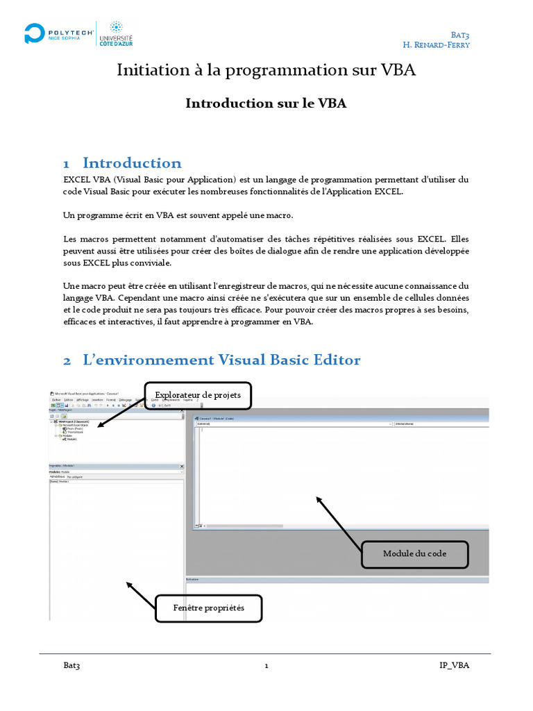 Introduction à la programmation VBA Excel | PDF | Visual Basic for ...
