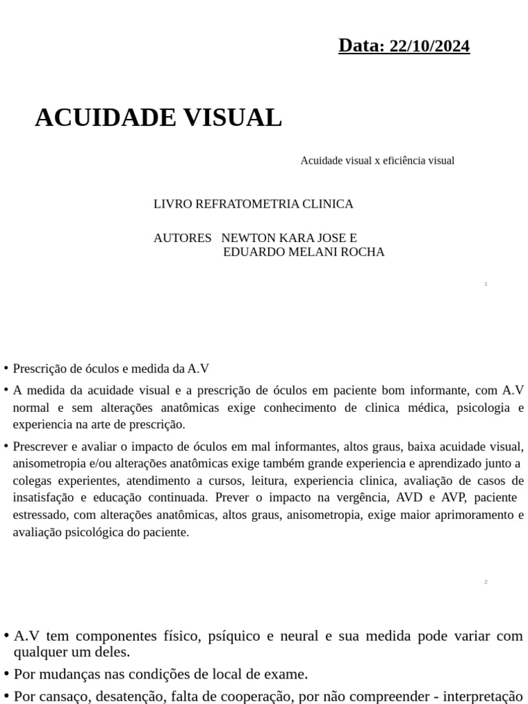 Aula Acuidade Visual | PDF | Sistema visual | Miopia