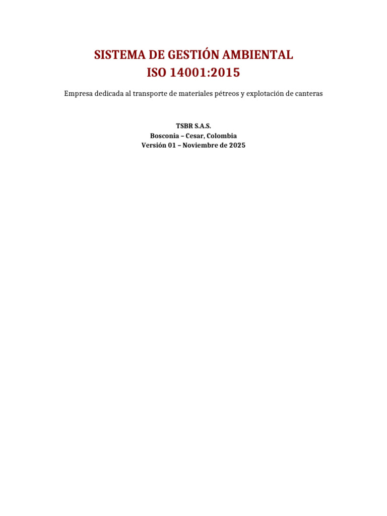 Sistema de Gestión Ambiental ISO 14001 TSBR | PDF | Entorno natural ...