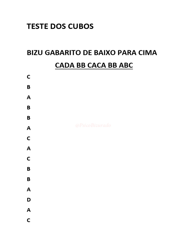 Teste Dos Cubos Bizu Cada BB Caca BB ABC | PDF