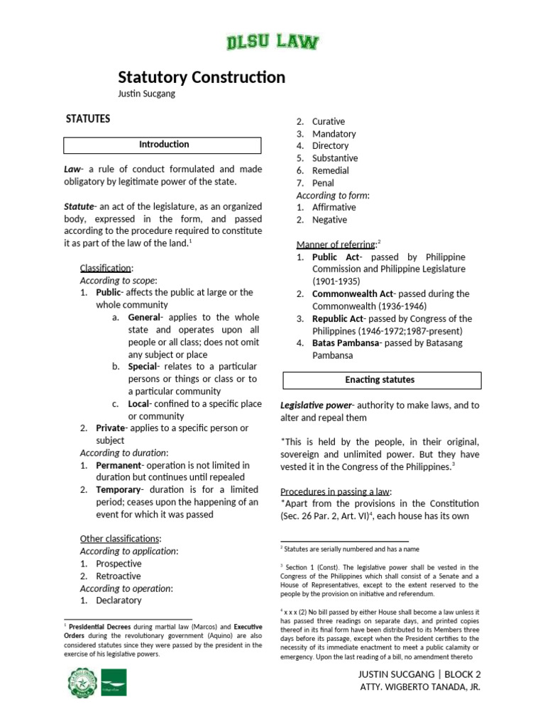 Philippine Statutory Law Overview | PDF | United States House Of ...