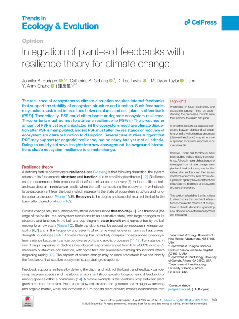 Integration of Plant-Soil Feedbacks With Resilienc | PDF | Ecosystem ...