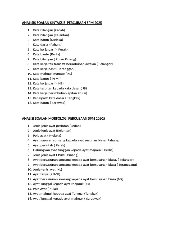 Analisis Soalan Sintaksis & Morfologi Percubaan Spm 2025 | PDF