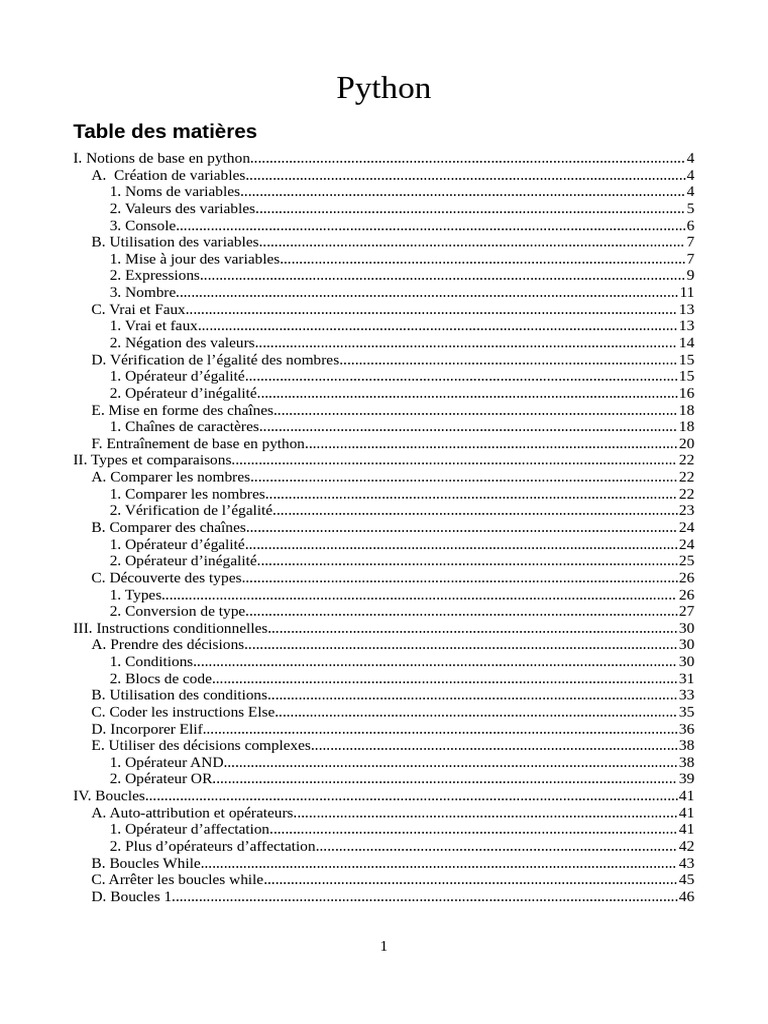 Guide complet sur les bases de Python | PDF | Structure de contrôle ...