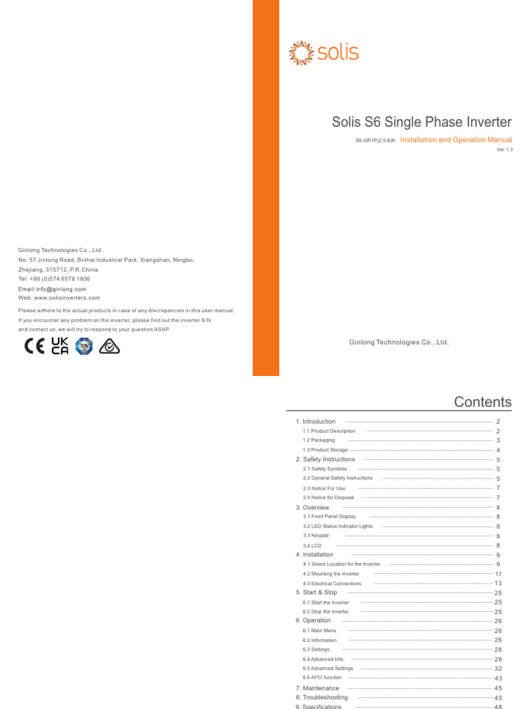 Solis S6 Single Phase Inverter Manual | PDF | Direct Current ...