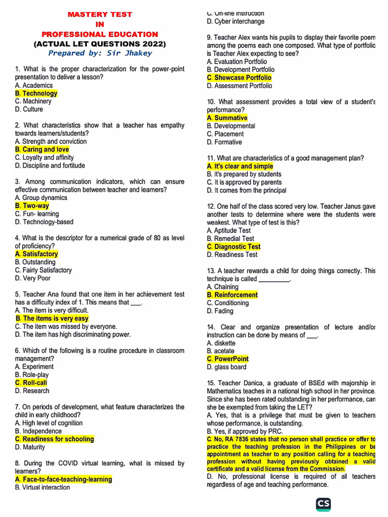 Let Reviewer With Key Answers | PDF
