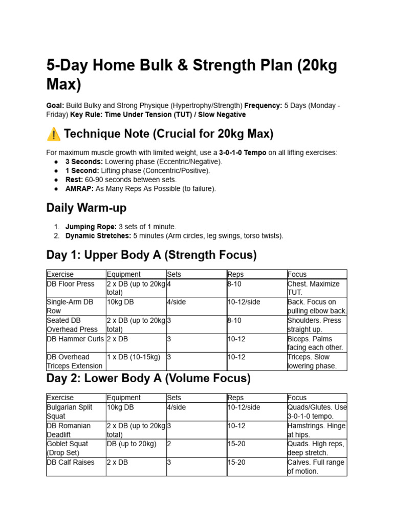 Printable 5-Day Workout Plan | PDF | Physical Exercise ...