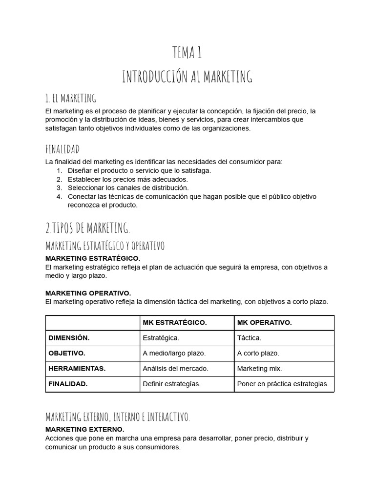 Tema 1 Marketing Resumen | PDF | Marketing | Producto (Negocio)