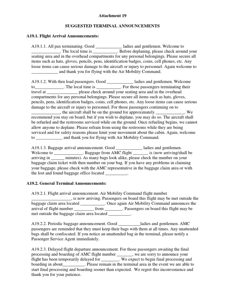 Announcement 1 Baggage Aviation