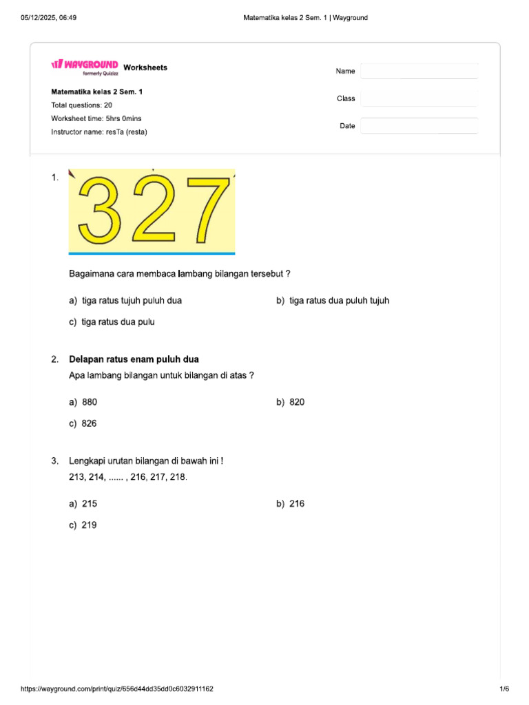 MTK Kelas 2 Sem 1 | PDF