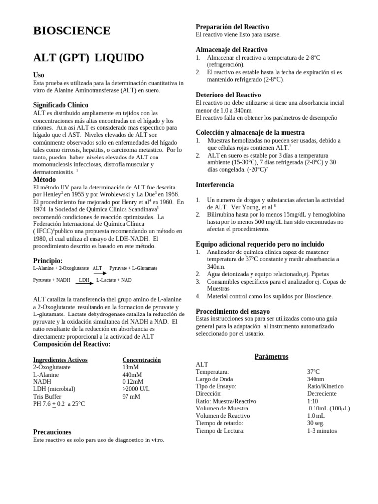 Prueba de ALT en Suero: Método y Uso | PDF | Reactivo | Química