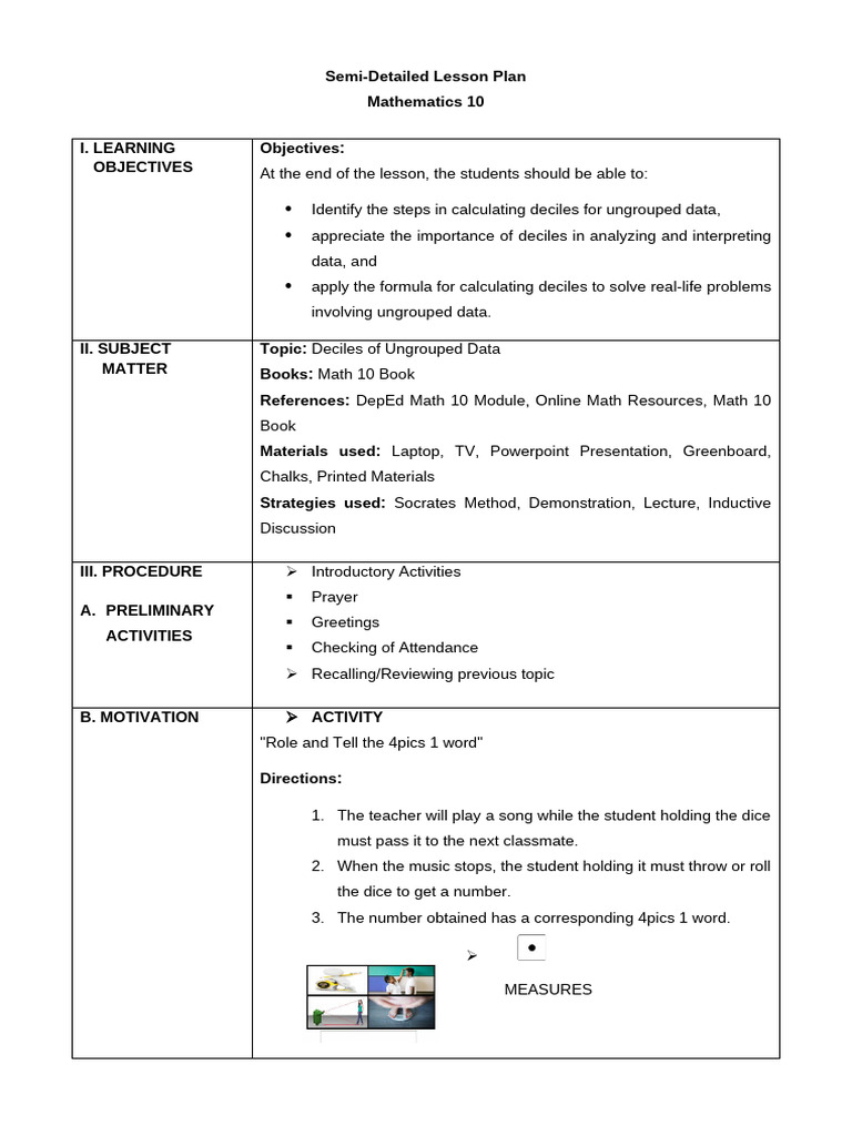 Deciles in Ungrouped Data Lesson Plan | PDF | Mathematics | Data