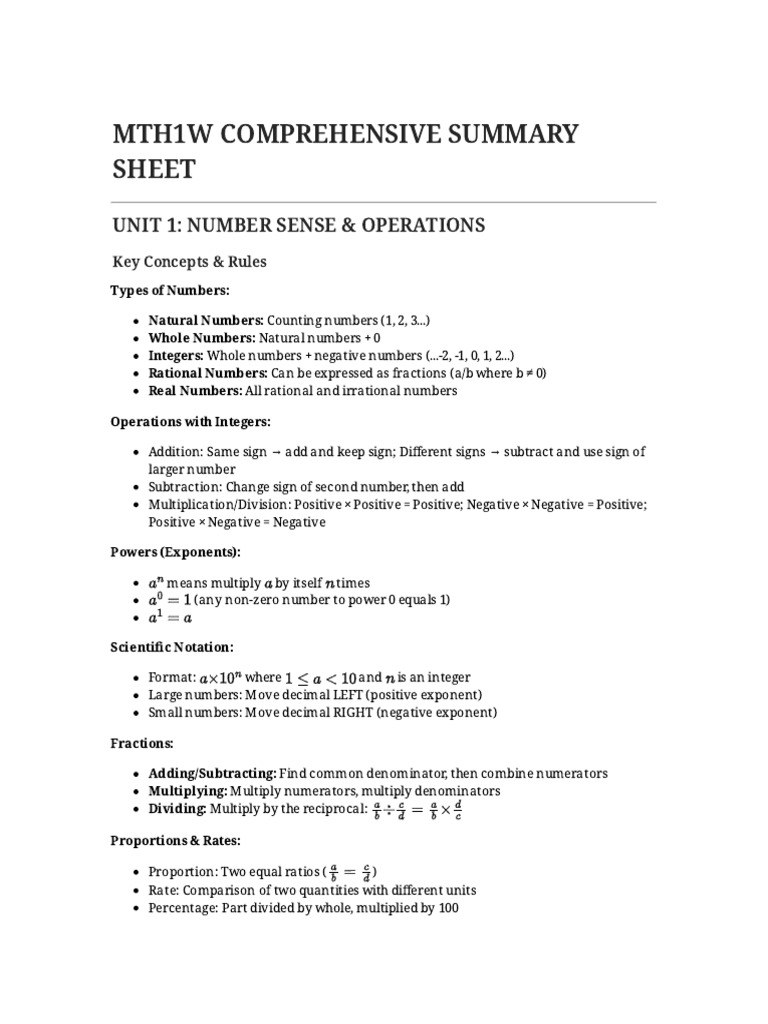 Comprehensive Math Concepts Summary | PDF | Circle | Numbers