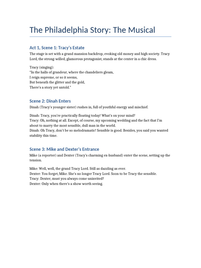 THE PHILADELPHIA STORY SCRIPT intelligence overview